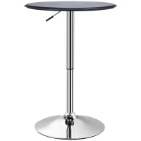 HOMCOM 25" Classic Round Adjustable Faux Leather Chrome Standing Bistro Table, Black(m-11)