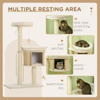 PawHut Cat Tree, 3 Level Cat Tower with Scratching Posts, Bed, Condo, Badminton Toys, for Multiple Kittens(m-5)