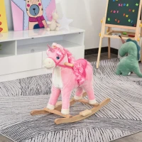 Qaba Kids Rocking Horse, Ride on Unicorn with Wooden Base, Tail Wag & Sounds for Toddlers 3-6 Years Old, Pink(m-2)
