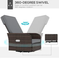 Outsunny Wicker Swivel Chair w/ Cushion, Patio Recliner Chair, Grey(m-5)