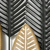 HOMCOM 3D Metal Wall Art Set of 2 Modern Leaves Hanging Wall Sculpture Home Decor for Living Room Bedroom Kitchen 16"x18", Black Yellow(m-10)