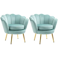 HOMCOM Elegant Velvet Fabric Accent Chair/Leisure Club Chair with Gold Metal Legs for Living Room, Set of 2, Green(m-1)