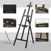 HOMCOM A-Frame Easel of Maximum Height 53", Holds Canvases Up to 43", Painting Studio Art Easel that Tilts up to 75° Degrees for Adults, Beginners, Students, Black(m-6)