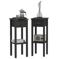 HOMCOM 2-Tier Side Tables Set of 2 with Drawer and Shelf, 2 Pieces End Tables for Living Room and Hallway, Black(m-11)