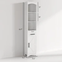 HOMCOM Farmhouse Tall Slim Bathroom Storage Cabinet with Recessed Drawer, Narrow Cabinet with Barn Door, White(m-3)