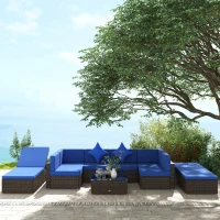 Outsunny 9 Pieces Wicker Patio Furniture Set with Cushion, Navy Blue(m-8)