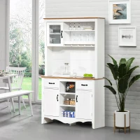 HOMCOM Farmhouse 71" Kitchen Buffet with Hutch, Storage Cabinet with Drawers and Shelves, White(m-8)