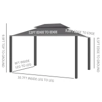 Outsunny 10' x 12' Hardtop Gazebo Canopy with Galvanized Steel Double Roof, Aluminum Frame, Permanent Pavilion Outdoor Gazebo with Netting and Curtains for Patio, Garden, Backyard, Deck, Lawn(m-3)