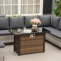 Outsunny Outdoor Propane Gas Fire Pit Table, 50,000 BTU Electric Ignition Gas Firepit with Glass Cover, Black Glass Tabletop and CSA Certification, Brown(m-8)