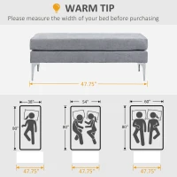 HOMCOM 48 Inches Upholstered Bedroom Bench, Modern End of Bed Bench with Double Layer Seat Cushions and Steel Legs, Light Gray(m-7)