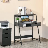 HOMCOM Home Office desk, Computer Desk for Small Spaces, Study Table with Drawer and Storage Shelves, Charcoal Gray(m-2)
