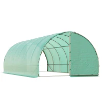 Outsunny 20' x 10' x 7' Tunnel Greenhouse Outdoor Walk-In Hot House with 2 Hinged Doors, Reinforced Steel Frame, PE Cover, Green(m-11)