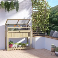 Outsunny Raised Garden Bed, Outdoor Wooden & PVC Elevated Planter Box with Cold Frame Greenhouse and Storage Shelf, Natural(m-8)