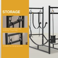 Outsunny 33" Firewood Rack Outdoor Indoor with 4-Piece Fireplace Tools, Firewood Holder with 2 Tiers, Curved Bottom Log Holder for Fireplace, Wood Stove, Hearth, Fire Pit, Black(m-5)