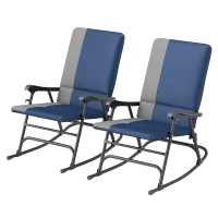 Outsunny Outdoor Rocking Chairs Set of 2, Folding Rocking Chair Set, 400 lbs. Capacity, Wide Seat, Padded High Back, Dark Blue(m-1)
