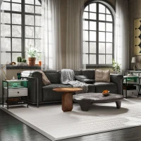 HOMCOM Set of 2 Side Tables with Charging Stations and LED Lights, End Tables with Drawer and Shelves for Living Room, Gray(m-10)