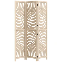 HOMCOM 3 Panel Room Divider, Detachable Folding Privacy Screens with Palm Leaf Design for Home Office, Natural Wood Finish(m-2)
