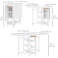 HOMCOM Folding Dining Table with Storage, Drop Leaf Kitchen Table for Small Spaces, White(m-3)