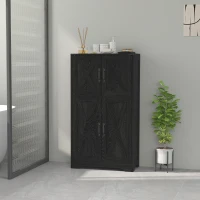 HOMCOM Farmhouse Kitchen Pantry, Freestanding Kitchen Pantry Storage Cabinet with Barn Doors and Adjustable Shelves, Black(m-8)