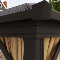 Outsunny 10' x 12' Outdoor Hardtop Gazebo Metal Roof Patio Gazebo with Aluminum Frame, Mesh Nettings, Brown(m-10)