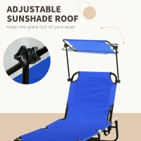 Outsunny Pool Chaise Lounge Chairs Set of 2, Folding Lounge Chairs with Sunshade, Reclining Back, Steel Frame, Blue(m-5)