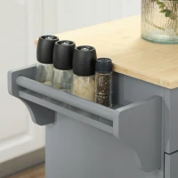 HOMCOM Kitchen Cart with Storage, Rolling Kitchen Island on Wheels with Bamboo Countertop, Drawers, Cabinets, 3 Doors, Grey(m-9)