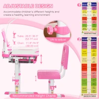 Qaba Kids Desk and Chair Set Height Adjustable Student Writing Desk Children School Study Table with Tilt Desktop, Pink(m-6)