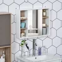 HOMCOM Wall-Mounted Bathroom Medicine Cabinet with Mirror, Over Toilet Bathroom Vanity Cabinet White & Oak(m-8)