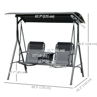 Outsunny 2 Person Covered Porch Swing Patio Swing with Pivot Storage Table, Cup Holder, & Adjustable Overhead Canopy, Black(m-3)