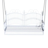 Outsunny Solid Metal 2 Seat Swing Chair Hanging Hammock Outdoor Garden White(m-11)