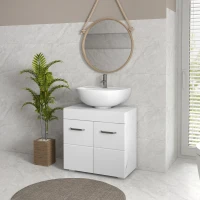 kleankin Bathroom Vanity Under Sink Cabinet, Pedestal Cabinet Storage with Double Doors and Adjustable Shelf, White Marbling(m-8)