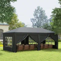 Outsunny 10' x 20' Pop Up Canopy Tent Outdoor Portable Easy Up Party Tent Garden Shade Shelter with Walls Carrying Bag, Black(m-1)