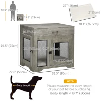 PawHut Dog Crate Furniture with Cushion, 2 Doors, Storage, Dog Kennel End Table for Small Medium Dogs, Grey(m-3)