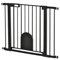 PawHut 30"-41" Extra Wide Pet Gate Barrier with Small Door, 30"H Dog Gate with Safety Gate Barrier, Stair Pressure Fit, Black(m-11)