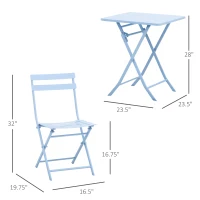 Outsunny 3 Pieces Garden Bistro Coffee Set Foldable Patio Chair & Square Table for Outdoor Yard Porch Poolside Balcony Blue(m-3)