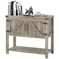 HOMCOM Farmhouse Double Door Coffee Bar Cabinet, Kitchen Cabinet with Bottom Shelf for Entryway, Living Room, Washed-out Gray