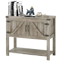 HOMCOM Farmhouse Double Door Coffee Bar Cabinet, Kitchen Cabinet with Bottom Shelf for Entryway, Living Room, Washed-out Gray(m-1)