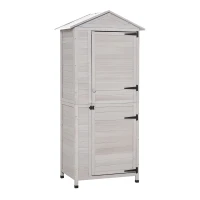 Outsunny Outdoor Wooden Garden Shed, 4 Tiers Tool Shed Kit with 3 Shelves for Garden and Patio, 36"x25"x79", Light Grey(m-11)