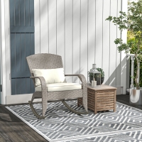 Outsunny Adirondack Chair, Outdoor Wicker Rocking Chair with High Back, Seat Cushion and Pillow for Porch, Balcony, Cream White
