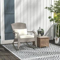 Outsunny Adirondack Chair, Outdoor Wicker Rocking Chair with High Back, Seat Cushion and Pillow for Porch, Balcony, Cream White(m-1)