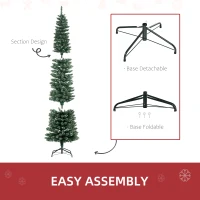 HOMCOM 7.5FT Artificial Snow Dipped Christmas Tree Xmas Pencil Tree Holiday Home Indoor Decoration with Foldable Black Stand, Green(m-6)