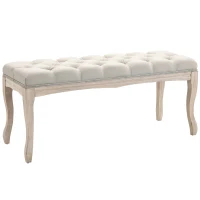 HOMCOM 43" Upholstered Entryway Bench, Linen Fabric Ottoman Stool with Button Tufted Seat, and Rubber Wood Legs for Living Room, Bedroom, or Hallway, Beige(m-1)