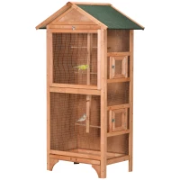PawHut 60" Wooden Outdoor Bird Cage for Finches, Parakeet, Large Bird Cage with Removable Bottom Tray 4 Perch, Orange(m-1)