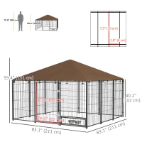PawHut 6.9' x 6.9' x 5' Outdoor Dog Kennel with Canopy, Rotating Bowls, Coffee(m-3)