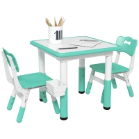 Qaba 3pc Height Adjustable Toddler Table and Chair Set with Storage, Easy to Wipe for Daycare Classroom, Green(m-11)