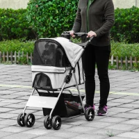 PawHut Dog Stroller, One-click Folding Pet Stroller with Cup Holder, 4 Wheels Travel Carrier w/ Brakes, 360° Swiveling Front Wheels, Storage Basket, for XS/Small Dogs Cats, Grey(m-8)