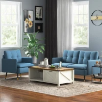 HOMCOM 55" Loveseat Sofa, Linen Love Seat w/ S spring, Steel Legs and Button Tufting, Small Couch for Living Room, Dark Blue(m-1)