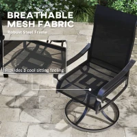 Outsunny 2-Piece Swivel Patio Dining Chairs, 360° Swivel Rocking Outdoor Chairs with Curved Armrests, Breathable Mesh Seat & S Shape Backrest for Yard, Lawn, Porch, Black(m-6)