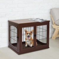 PawHut 26" Wooden Dog Cage with Double Door Entrance & Simple Modern Design, Brown(m-8)