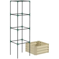 Outsunny Galvanized Planter Box, 24" x 24" x 73.5" Raised Garden Bed with Tomato Cage for Climbing Vines, Cream(m-8)